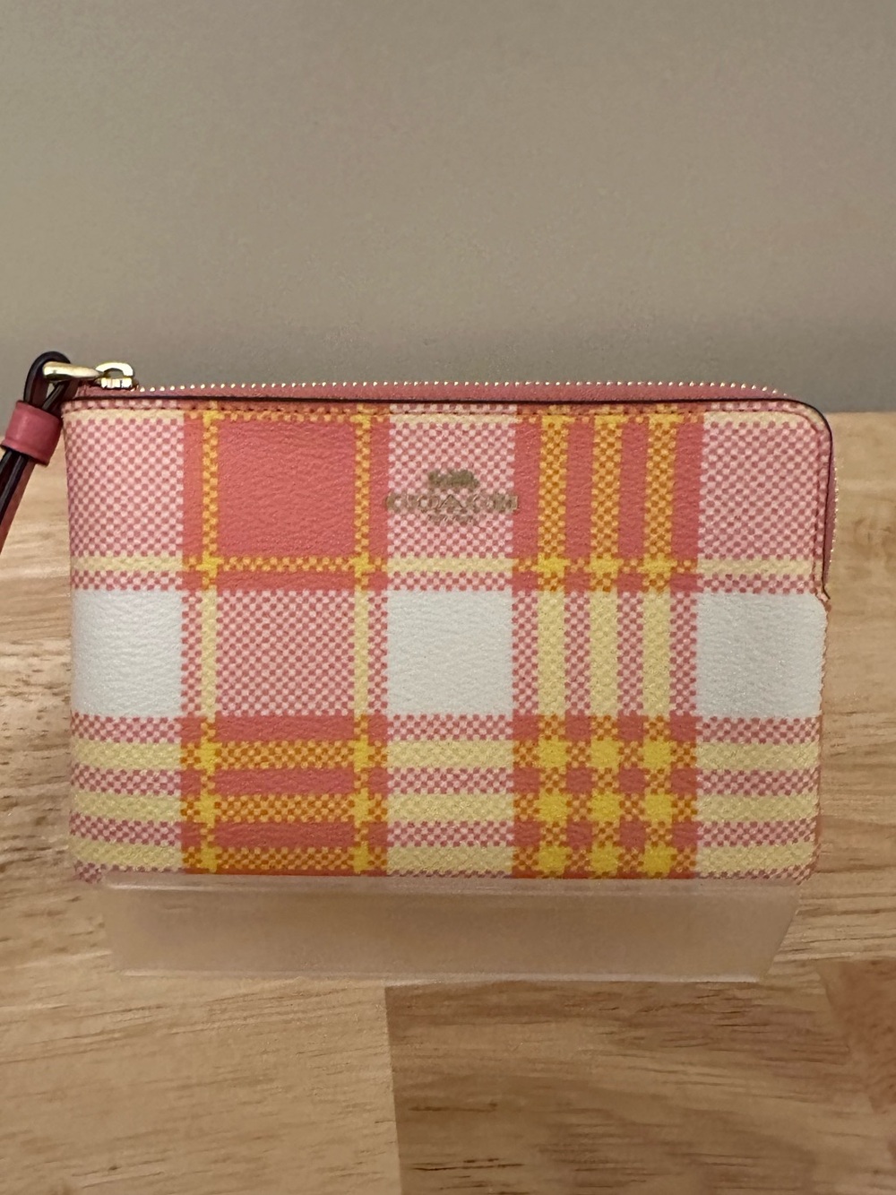 Coach Pink Plaid Wristlet Pouch